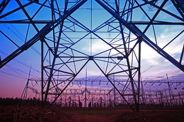 Transmission tower in the evening