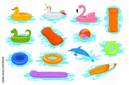 Fotomural summer time beach sea vacation holidays inflatable floats rings tubes mattress s