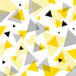 Abstract modern yellow, black triangles pattern with lines diagonally on white background.