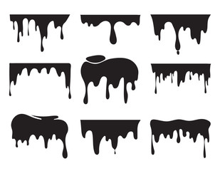 Poster - illustrations of various dripping black paint. vector pictures of splashes