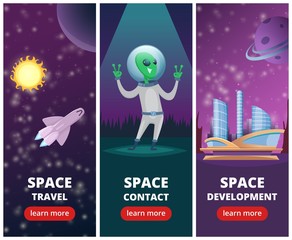 Wall Mural - vector vertical banners with pictures of space backgrounds with aliens and spaceships