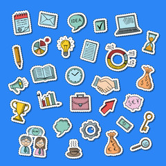 Poster - Vector business doodle icons stickers set illustration