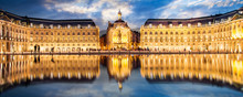 Place La Bourse In Bordeaux, The Water Mirror By Night, France