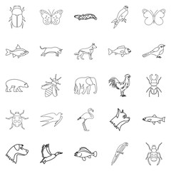 Wall Mural - Urban animals icons set. Outline set of 25 urban animals vector icons for web isolated on white background