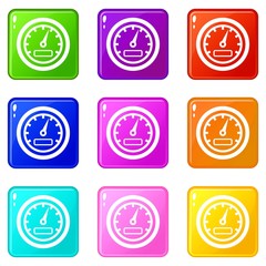 Poster - Speedometer icons of 9 color set isolated vector illustration