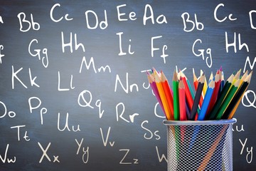 Poster - Composite image of colour pencils in holder