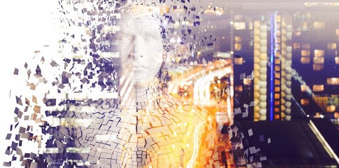 Poster - Close-up of pixelated gray 3d man