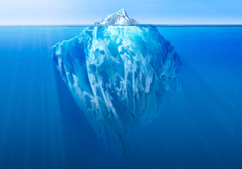 iceberg in the ocean with visible underwater part. global warming concept. 3d illustration