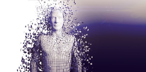 Poster - Close-up of pixelated gray 3d man