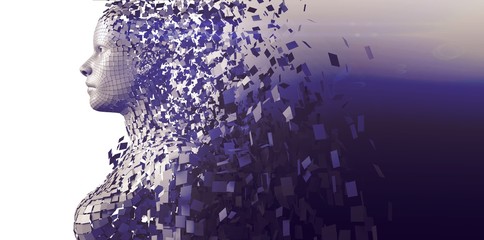 Poster - Side view of gray pixelated 3d woman