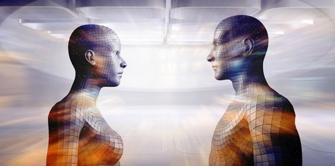 Poster - Composite image of profile view of digital gray 3d woman