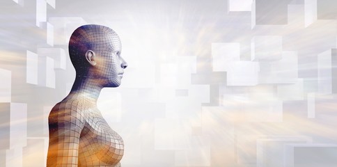 Poster - Profile view of digital gray 3D woman