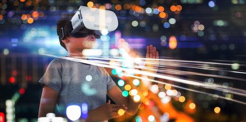 Poster - Composite image of boy playing using virtual reality headset