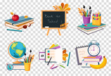 Fototapeta  - Flat vector set of compositions with objects related to education theme. Back to school