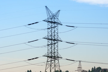 high voltage post.High-voltage tower sky background