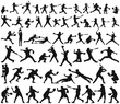 Vector silhouette collection of child man woman young and elderly playing baseball  softball