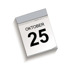 kalender, abreißkalender mit datum 25 oktober vektor illustration isoliert auf weißem hintergrund