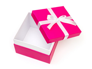 Wall Mural - Open pink box with a gift and white bow isolated