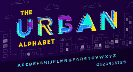 Fototapete - Colorful urban modern font and alphabet made of pieces of paper.