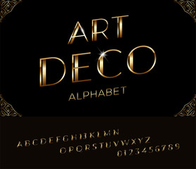 Fototapete - Elegant italic golden font and alphabet in Art deco style.