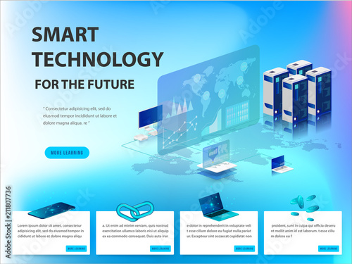 Fotografía Concept of big data processing, energy station of future, data center, Cryptocurrency and blockchain isometric composition Smart object and smart technology design