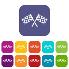 Poster - Crossed chequered flags icons set vector illustration in flat style in colors red, blue, green, and other