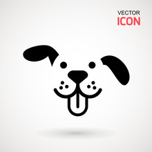 Dog Head Icon. Flat Style. Cartoon Dog Face. Vector Illustration Isolated On White. Silhouette Simple. Animal Logotype Concept. Logo Design Template