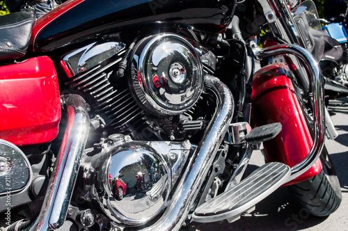 Fotografia, Obraz chrome parts of motorcycle engine, motorcycle engine