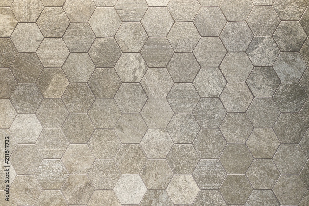 Textured hexagon patterned tile background floor or wall - obrazy, fototapety, plakaty 