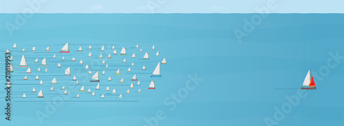 Cuadros en Lienzo Sailboat ahead of the Competition, Leaving the Crowd behind, Progress, Achieveme