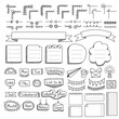 Bullet journal hand drawn vector elements for notebook, diary and planner. Doodle banners isolated on white background. Days of week, notes, list, frames, dividers, corners, ribbons.