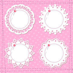 Poster - 4 lacy frames on the pink background. The seamless pattern and the brushes are included in the palettes