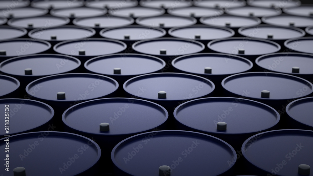 3d illustration of barrels with crude oil - obrazy, fototapety, plakaty 