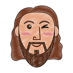 Sticker - Jesuschrist face cartoon vector illustration graphic design