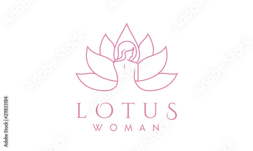 Luxury Woman And Lotus Line Art For Spa Logo Design Inspiration