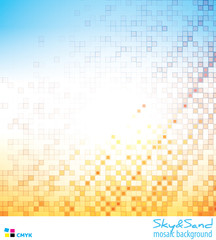 Poster - Abstract sky and sand mosaic background. Blue, yellow and orange pattern textured by squares