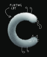 Uppercase Fluffy And Furry C Animal Cat Letter With Line Illustrations, Font Made Of Fur Texture For Poster Printing, Branding, Advertising And Graffiti Mural Art