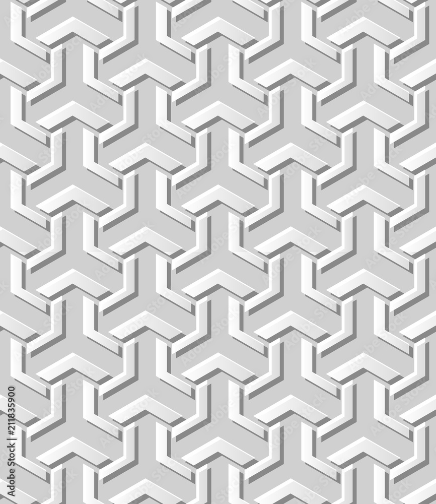 3D white paper art Islamic geometry cross pattern seamless background