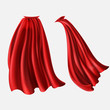 © vectorpocket - Vector realistic set of red cloaks, flowing silk fabrics isolated on white background. Satin wavy materials, drapery. Carnival clothes, decorative costume for superhero, vampire, cape for illusionist