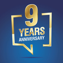 9 Years Anniversary Gold White Blue Logo Icon