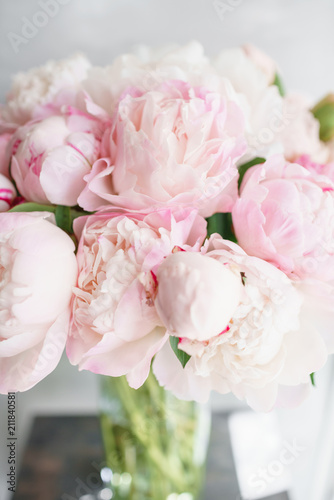 Floristry Concept Bouquet Of Beautiful Flowers On Gray