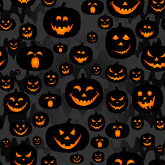 Wall Mural - Abstract seamless pumpkin pattern for girls,boy, kids, halloween, clothes. Creative vector halloween pattern with pumpkin scary face, smile. Funny pumpkin pattern for textile and fabric. Fashion style