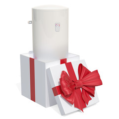 Poster - Tank electric water heater or boiler inside gift box, gift concept. 3D rendering