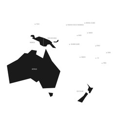Sticker - Simplified schematic map of Australia and Oceania. Vector political map in high contrast of black and white.