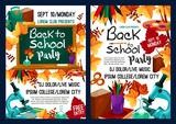 Fototapeta  - Back to school party poster with autumn leaf