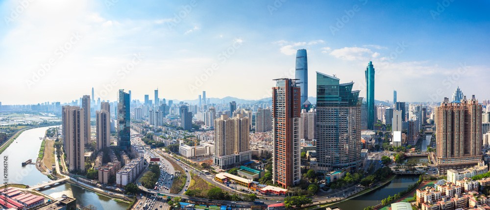 Shenzhen skyline panorama - obrazy, fototapety, plakaty 