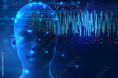 Plakaty elektroniczna muzyka  sylwetka-wirtualnego-czlowieka-na-ilustracji-3d-fali-delta-mozgu