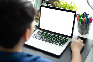 Mockup image of laptop with blank white screen.