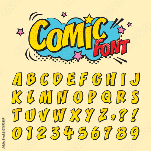 Dekoracja na wymiar  zestaw-czcionek-retro-komiks-litery-alfabetu-i-cyfry-w-stylu-komiksow-pop-art-na-tytul-naglowek