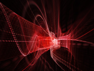 Poster - Abstract red and black background texture. Dynamic 3d composition of curves ands grids. Detailed fractal graphics. Science and digital technology visualization.